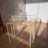 Vintage Mimi pull-out tables set in plexiglass
