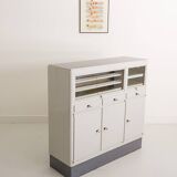 Industrial metal trade furniture equipped with display cases
