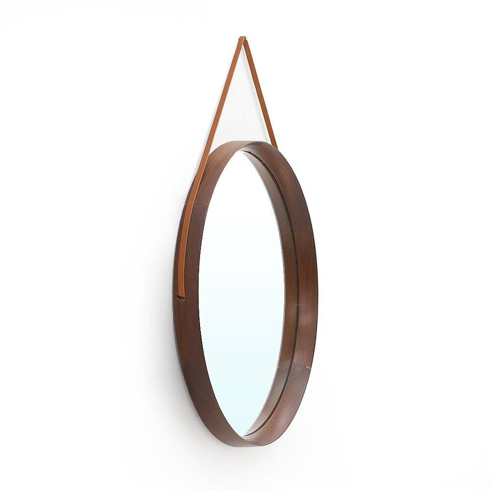 Round mirror with leather strap, 1960s