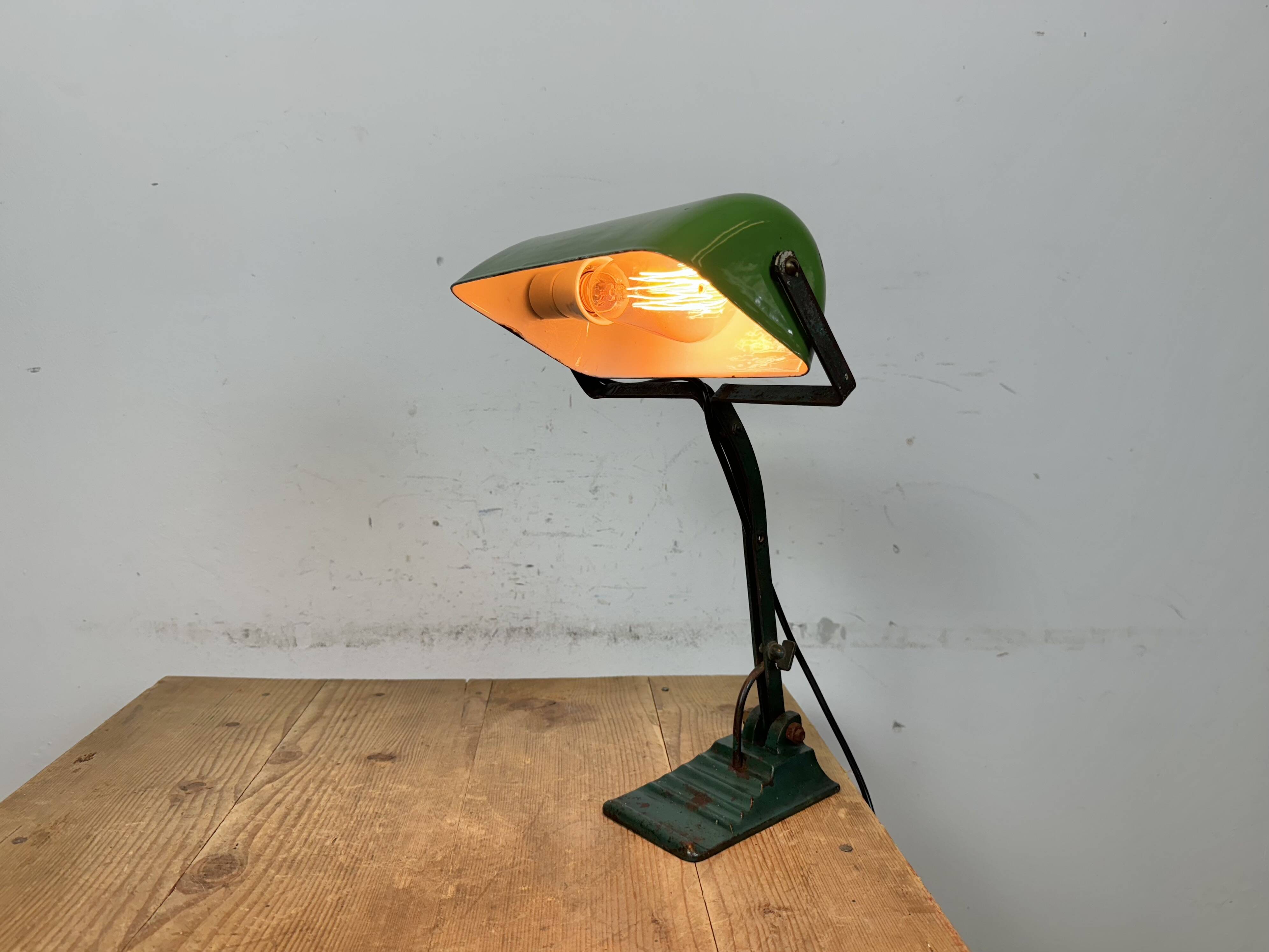 Vintage Green Enamel Bank Lamp, 1950s