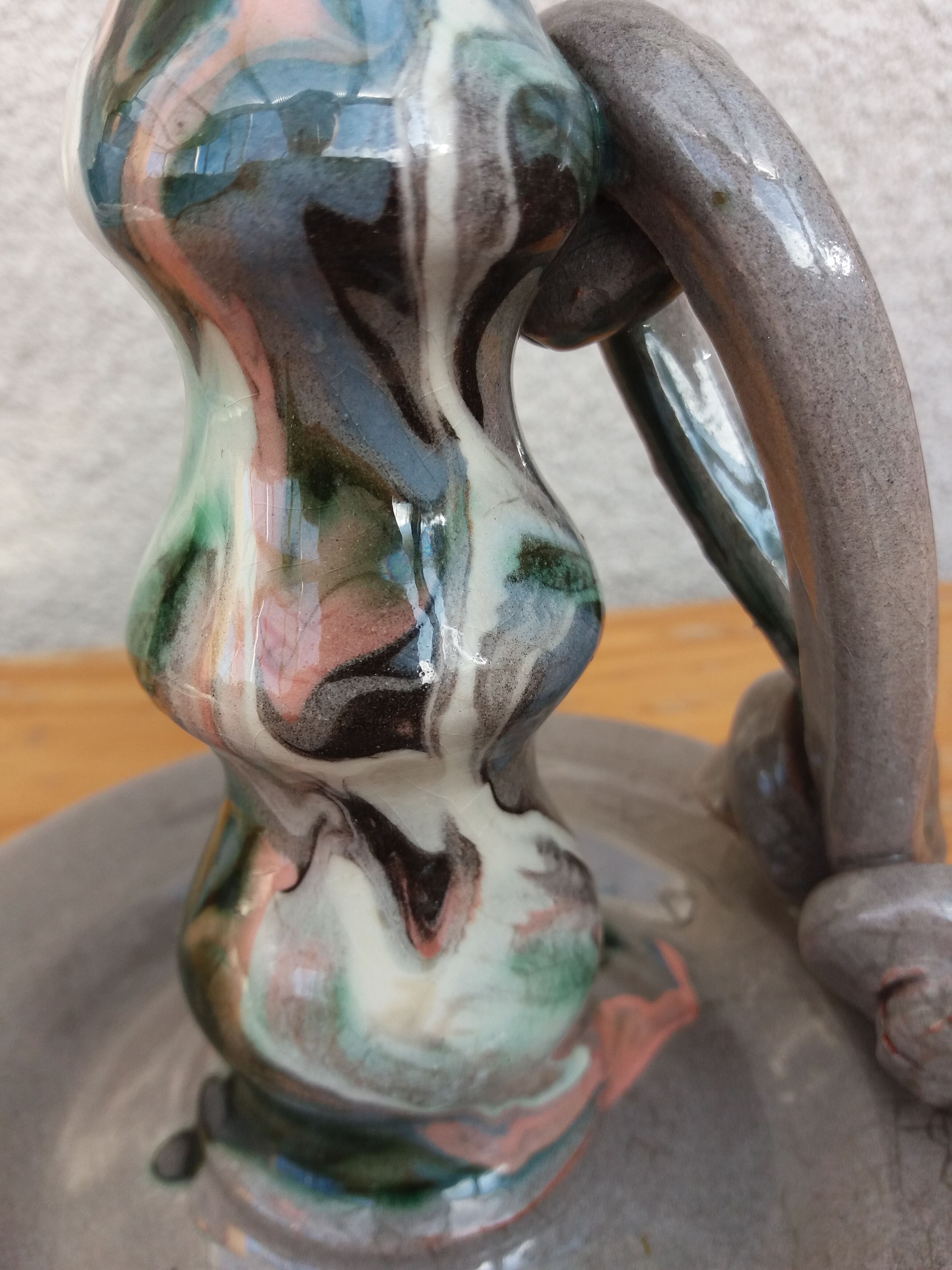Marbled ceramic cellar rat candle holder signed