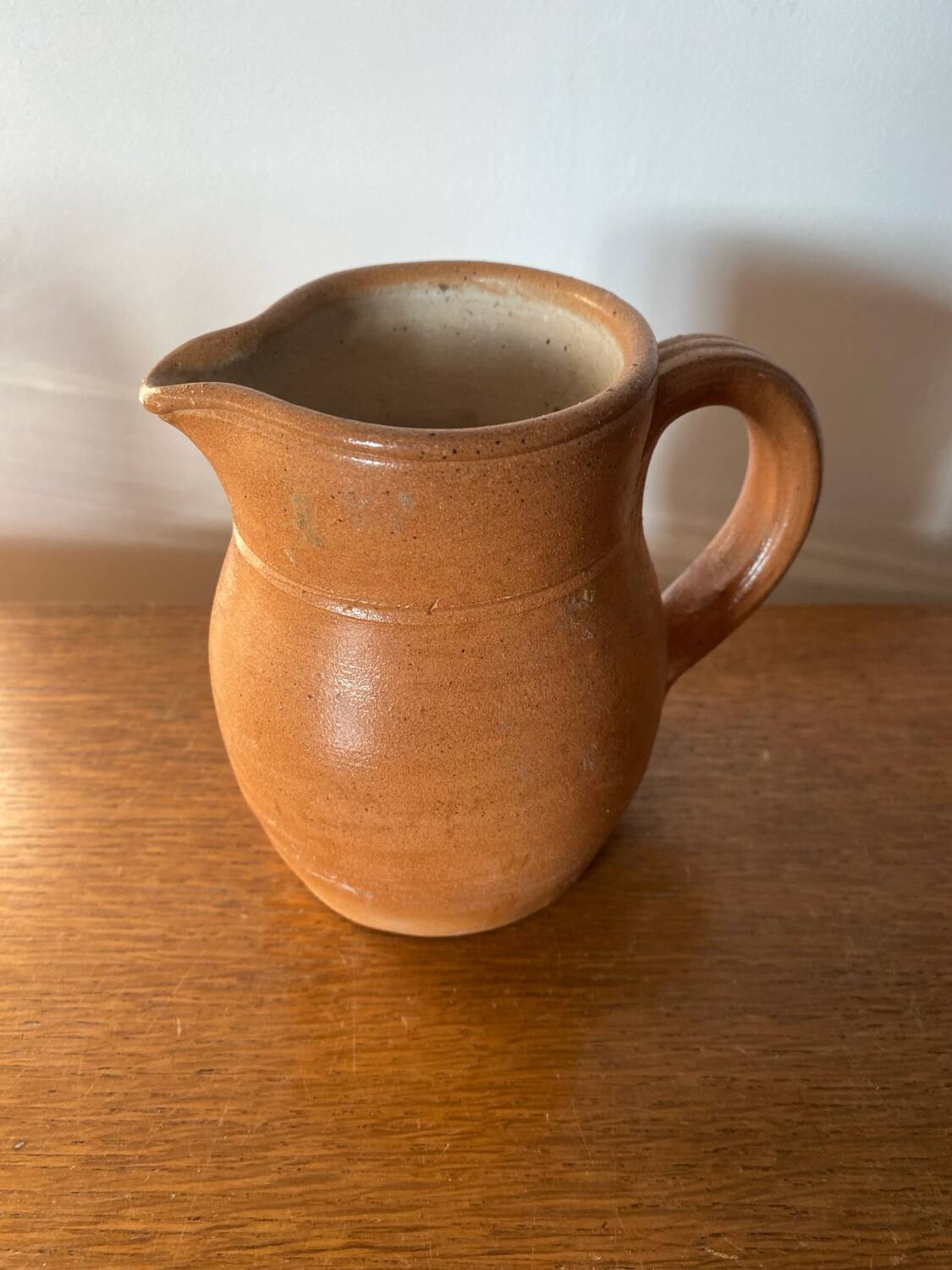 Antique pitcher la poterie des mottes stoneware brown beige vintage kitchen