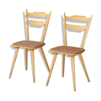 Chaises de bistrot en hêtre et skaï par Hiller, Allemagne 1950s