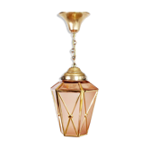 Art Deco suspension in pink and brass glass