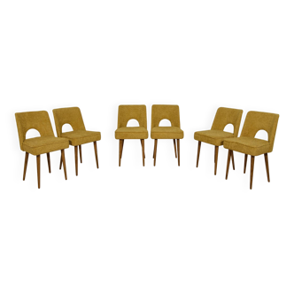 6 chaises en tissu ocre par Bydgoszcz, Pologne années 1960