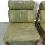 Green leather and oak wood armchair