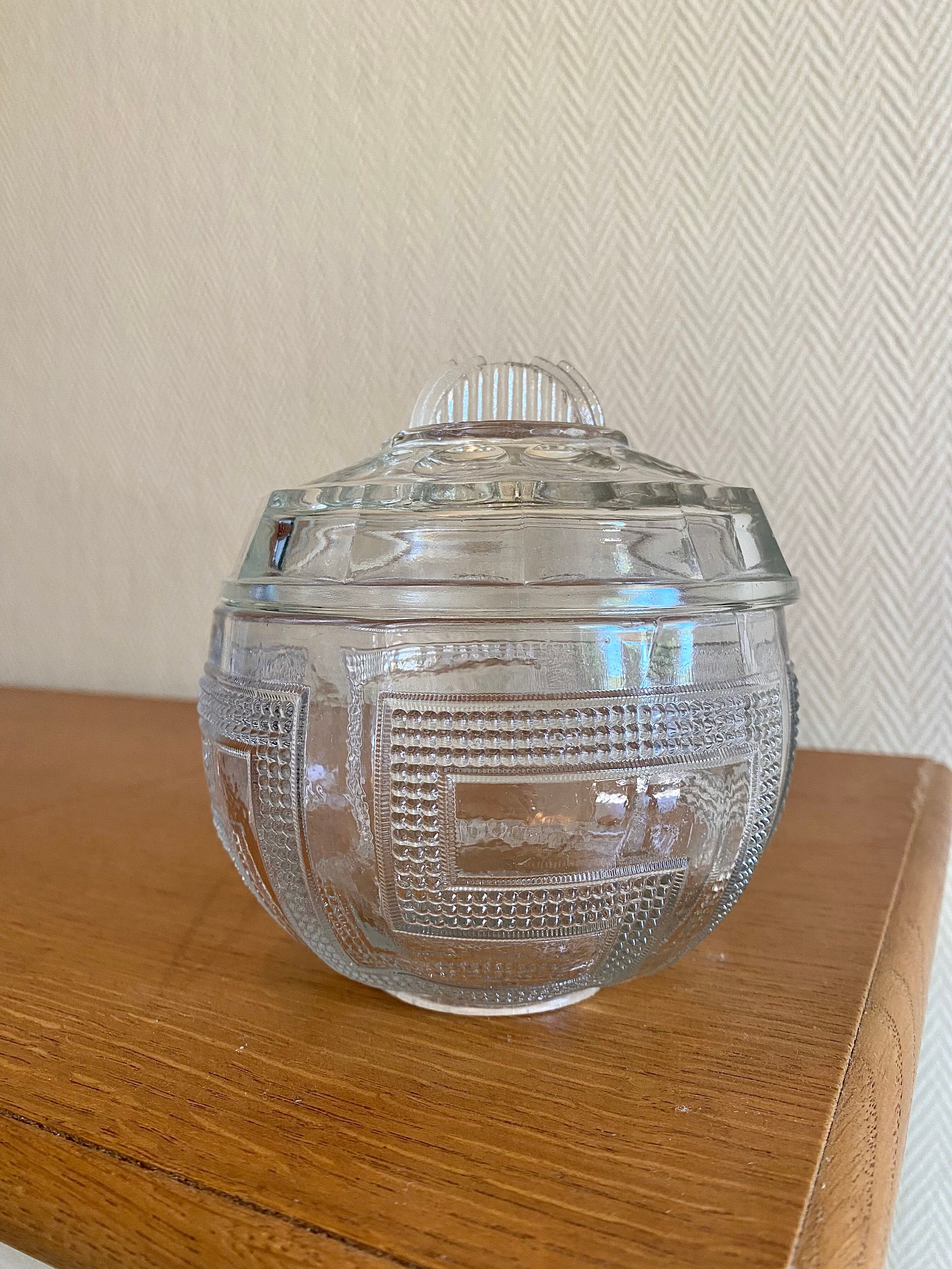 Bonbonnière sucrier art déco en verre de portieux
