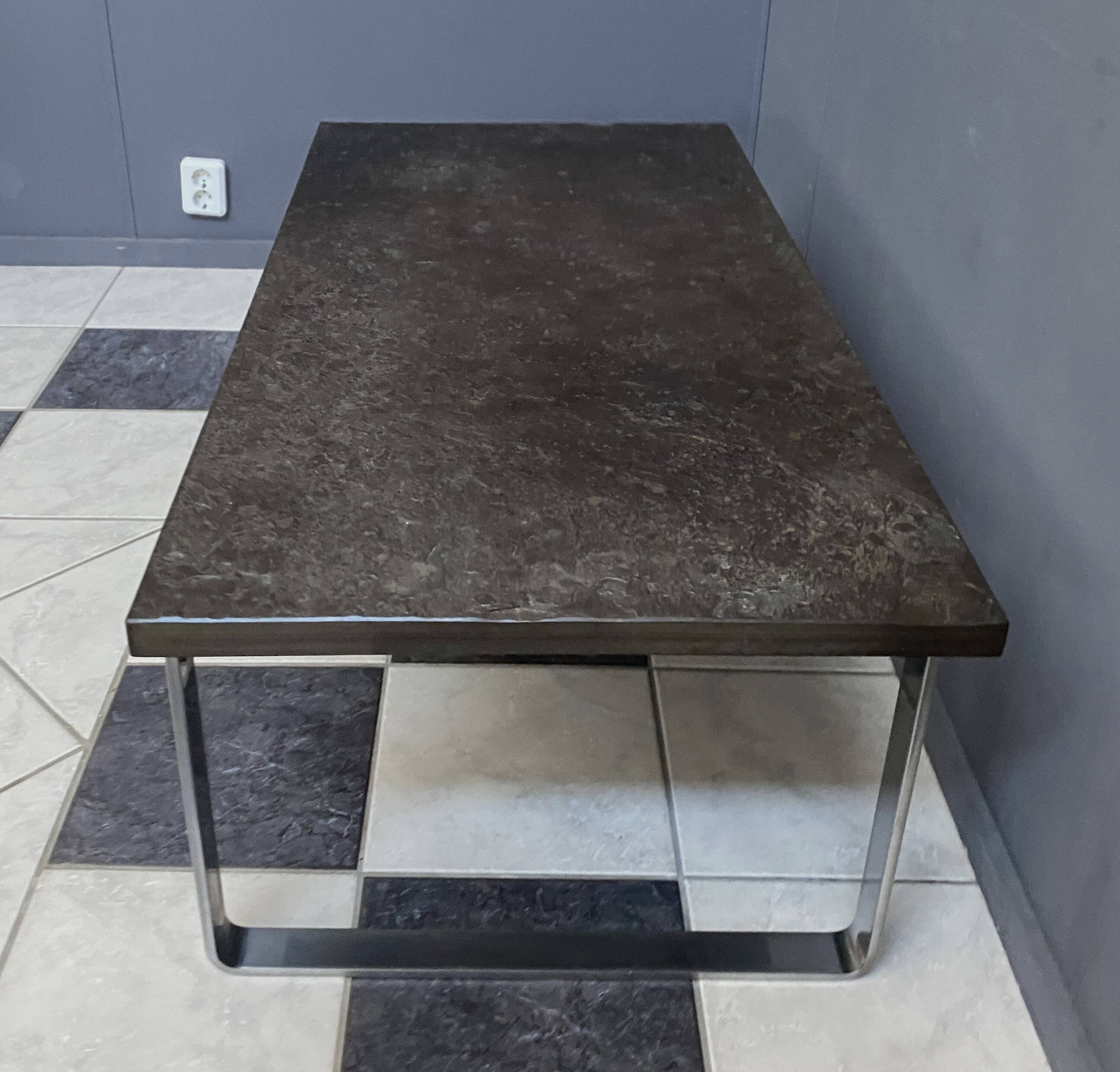 Slate top and chrome coffee table by Dr. Peter Daenert 1970s