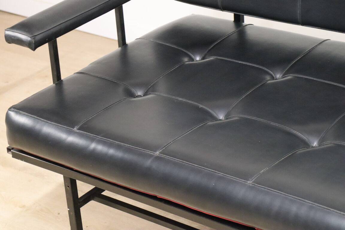 Vintage "Daybed" sofa bench in metal and imitation leather, 1950