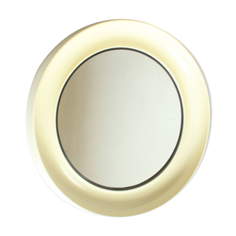 Round conical mirror in white plastic, Denmark 1960s.