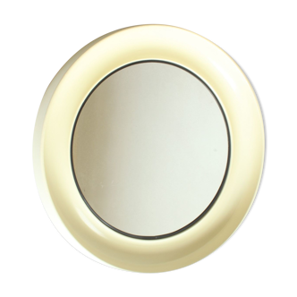 Round white plastic receding bevel mirror, Denmark 1960s.