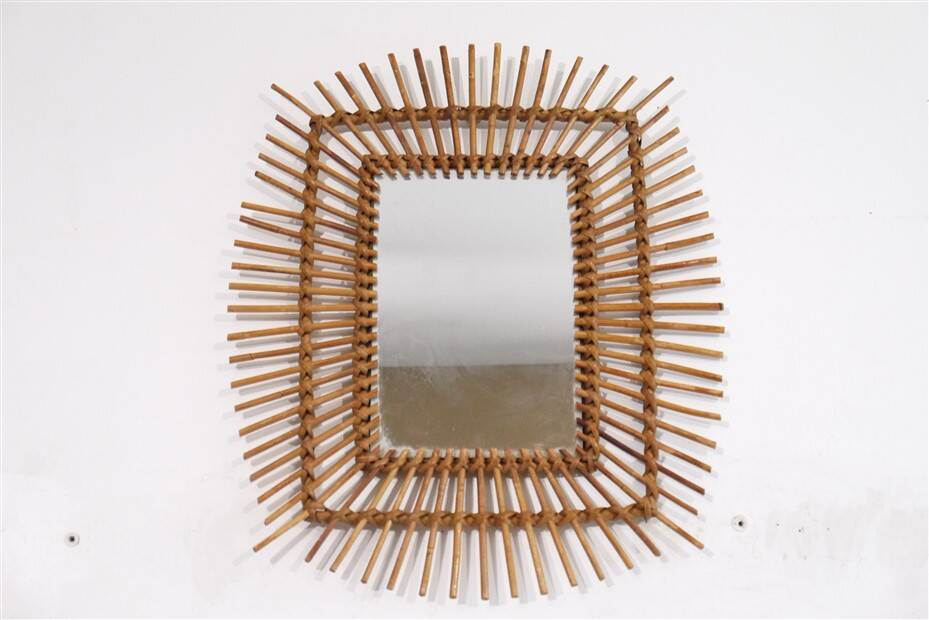 Vintage rattan sun mirror 1960
