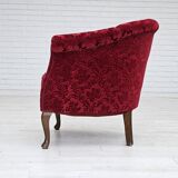 Paire de fauteuils lounge danois, années 1950, tissu rouge en coton/laine.