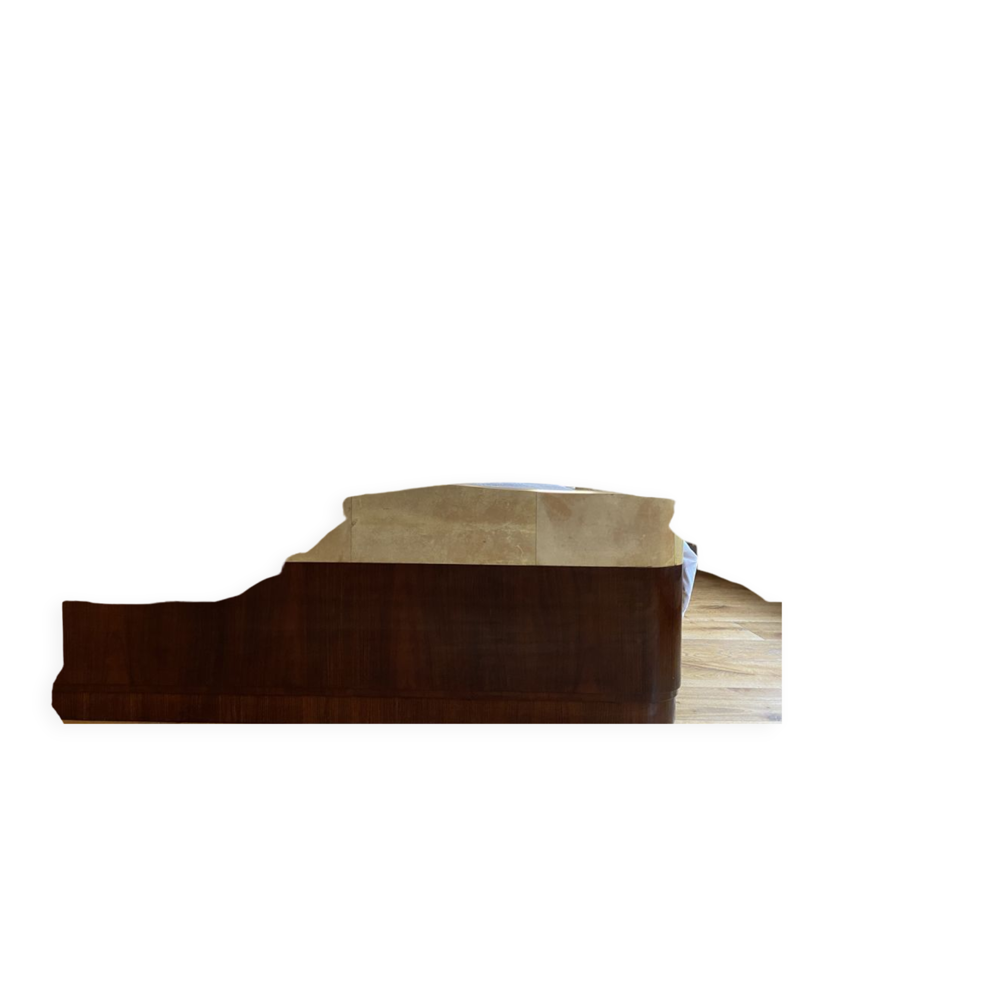 Bed with integrated bedside in rosewood and parchment, art deco period, twentieth century