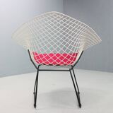 Diamond chair by Harry Bertoia in white & black metal and new seating 1960s