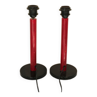 Pair of vintage red and black metal lamps