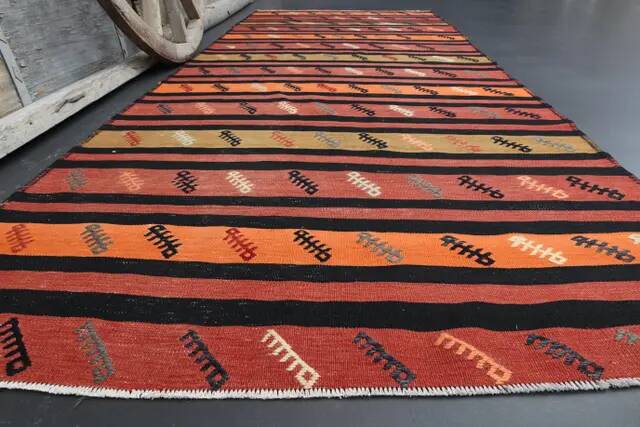 Vintage Turkish Oushak Handmade Wool Cotton Orange Runner Rug 132x332