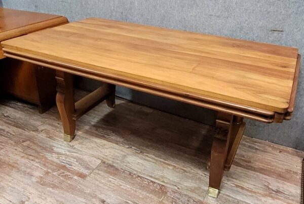 Table de salle a manger époque Art Déco en acajou blond vers 1950