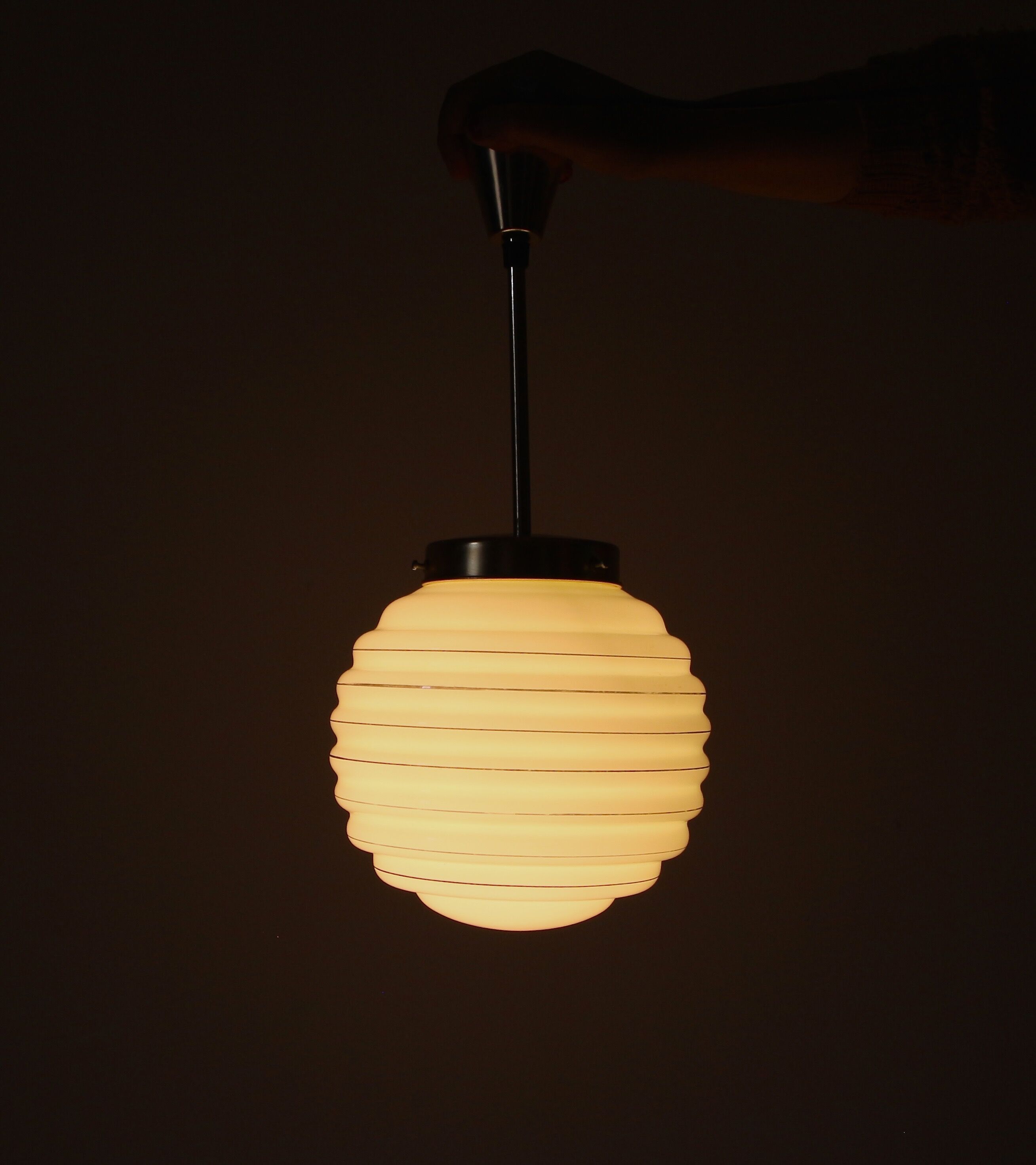 Pale green and golden opaline pendant lamp