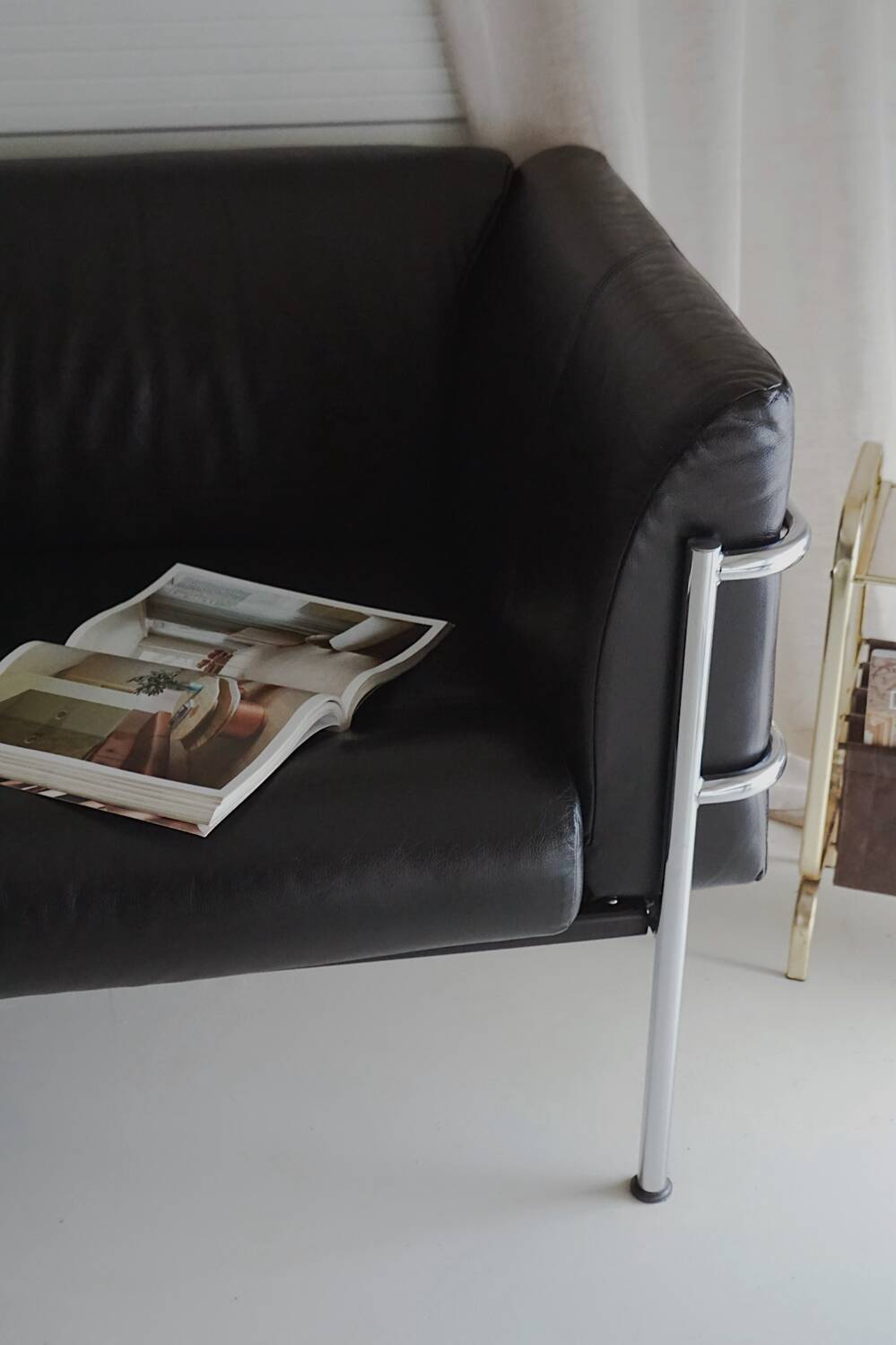 Scandinavian sofa - 2-seater leather and chrome - beke - vintage