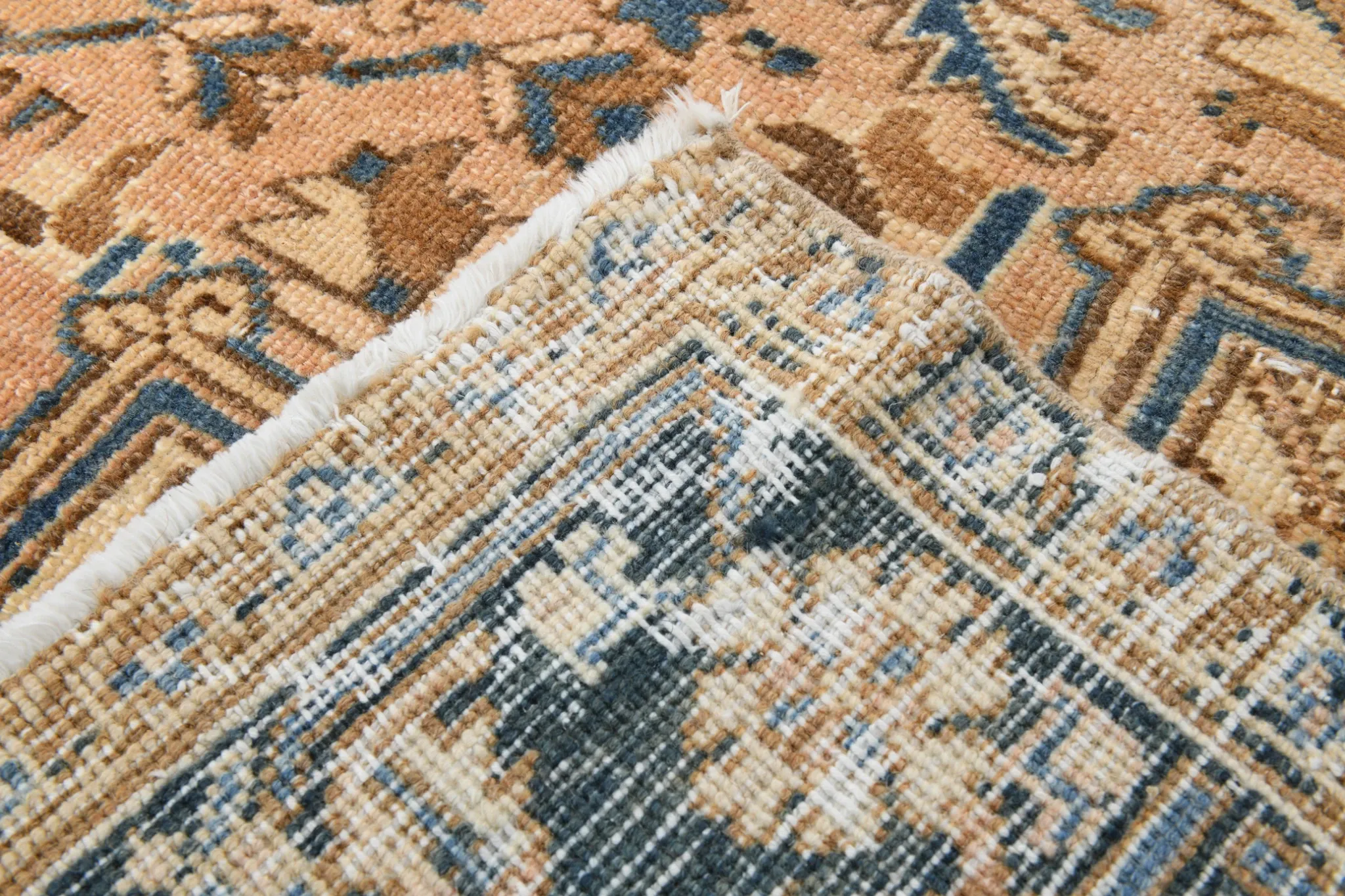 Navy Blue & Peach Oriental Persian Rug, Oriental Pattern Living Room Decor