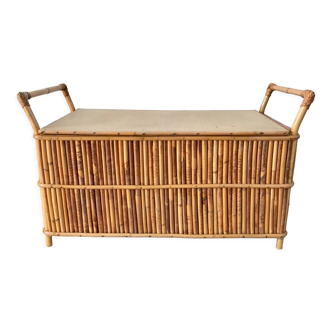 Banc-coffre en rotin et bambou années 60