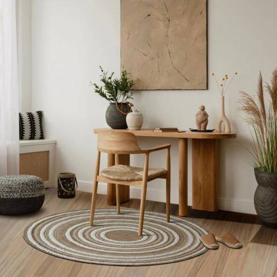 Natural beige jute round rug 70cm