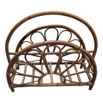 Vintage rattan newspaper holder