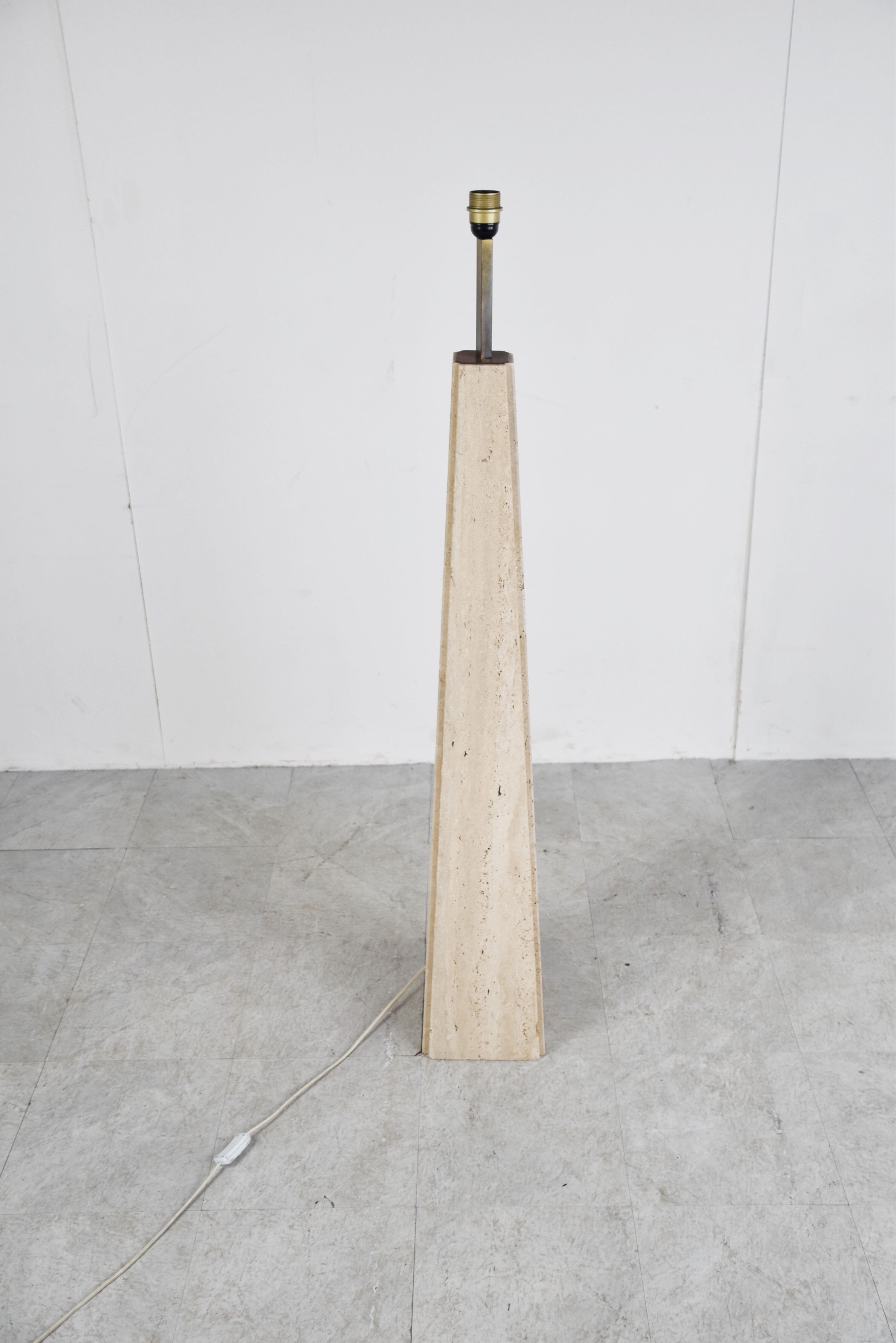 Conical travertine and brass floor lamp, 1970s by Camille Breesch