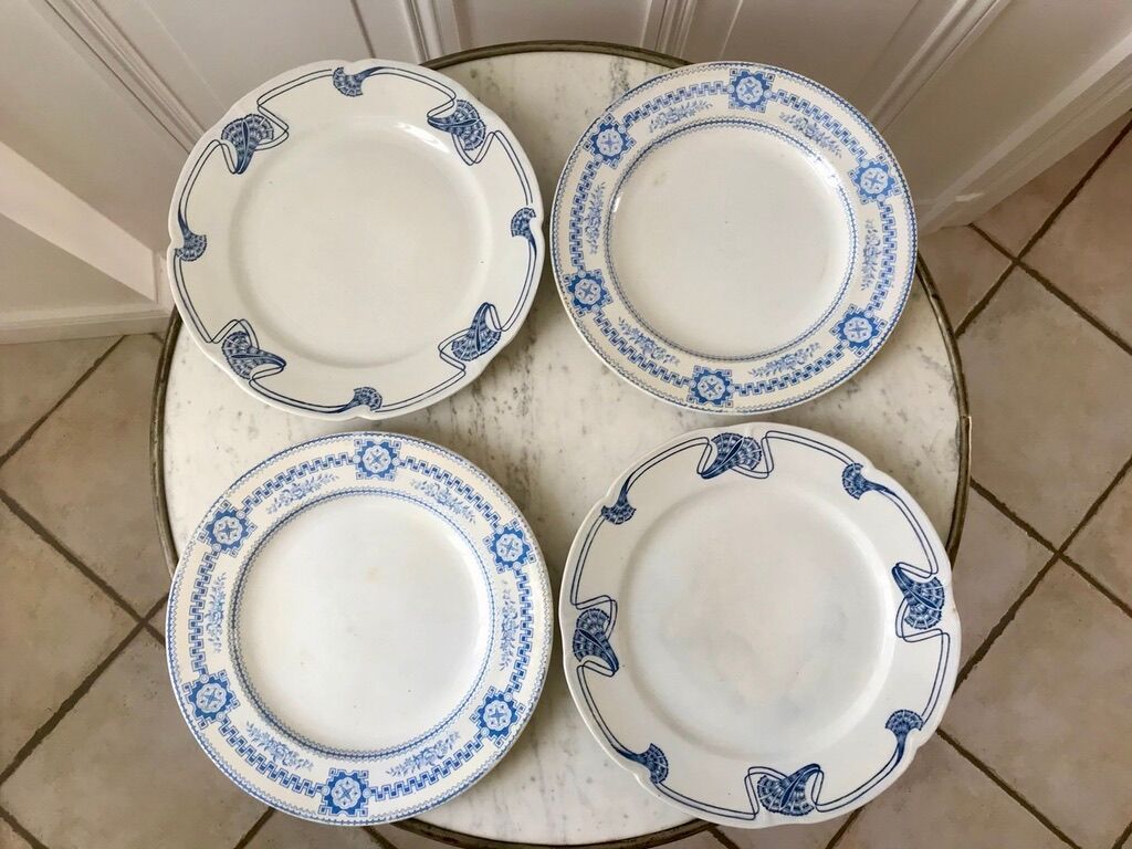Lot of 4 mismatched flat plates terre de fer "alton" late nineteenth