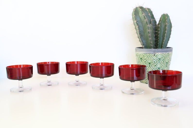 Set of 6 ruby red luminarc rider glasses