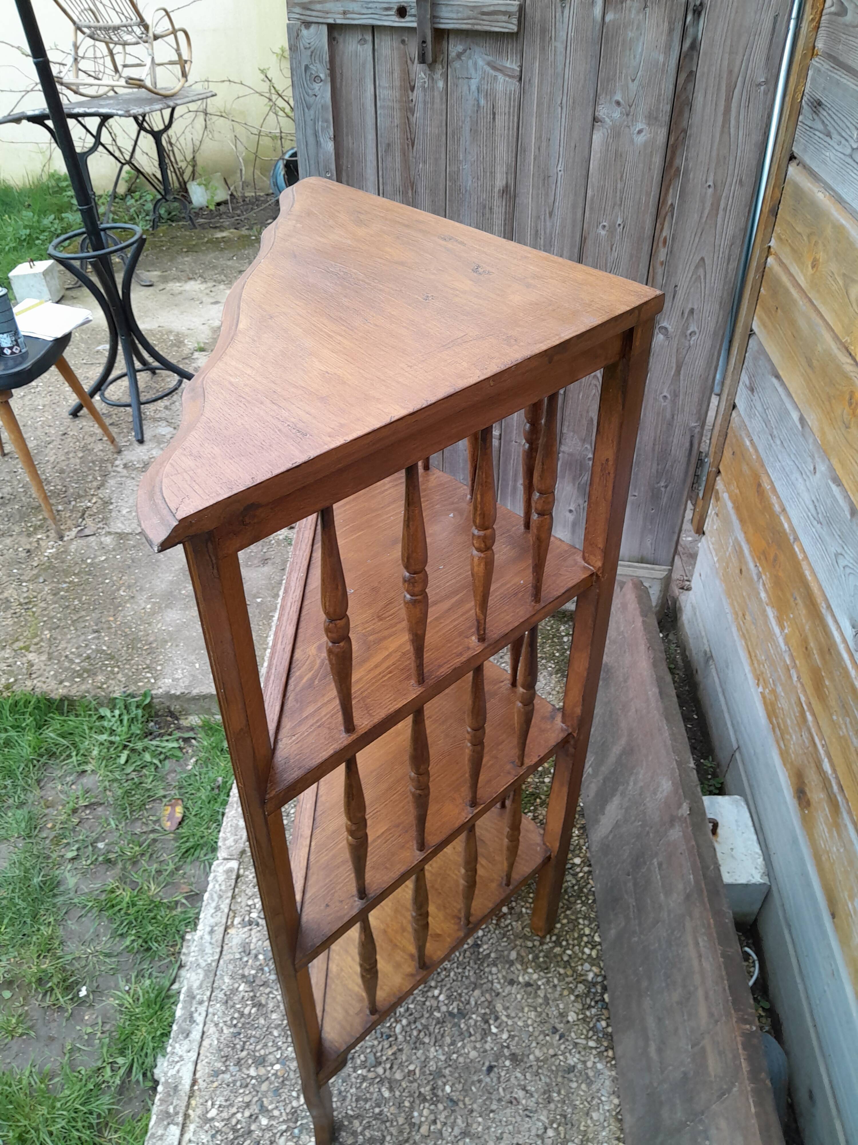 Old wooden corner shelf unit