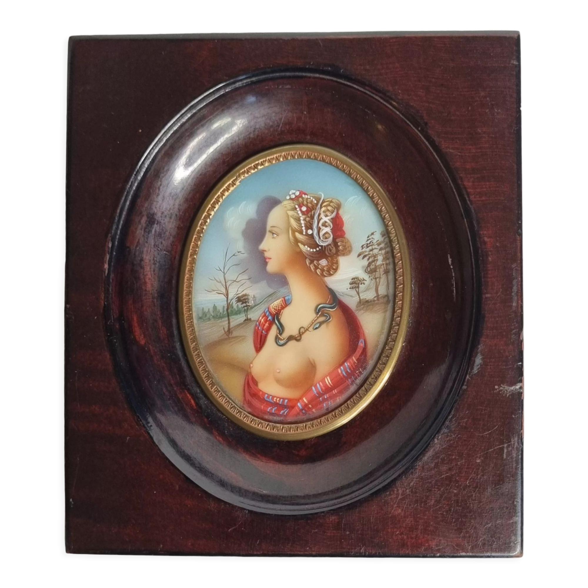Miniature of the nineteenth century, portrait of Simonetta Vespucci after Piero di Cosimo