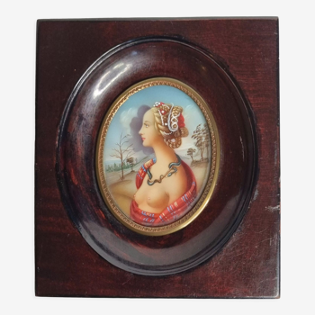 Miniature du XIXème siècle, portrait de Simonetta Vespucci d'après Piero di Cosimo