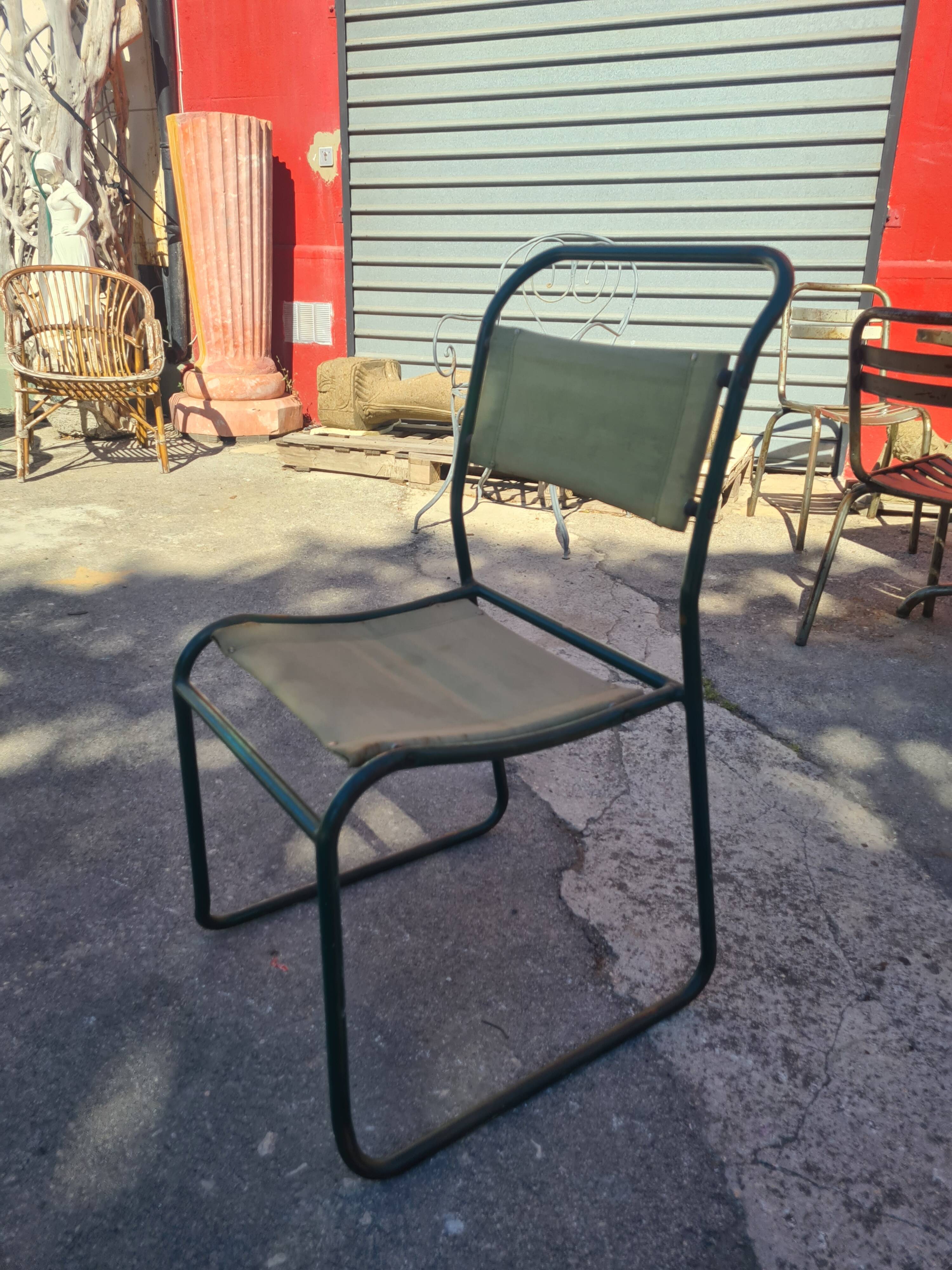 Series of 6 stackable military chairs modernist canvas and metal