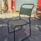 Series of 6 stackable military chairs modernist canvas and metal