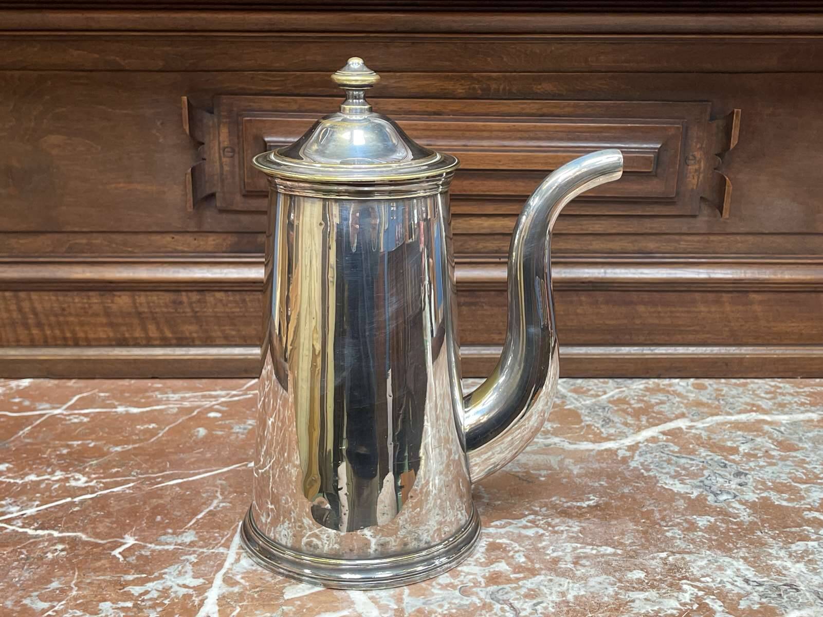 Napoleon III chocolate pot, late 19th century, in silver-plated metal