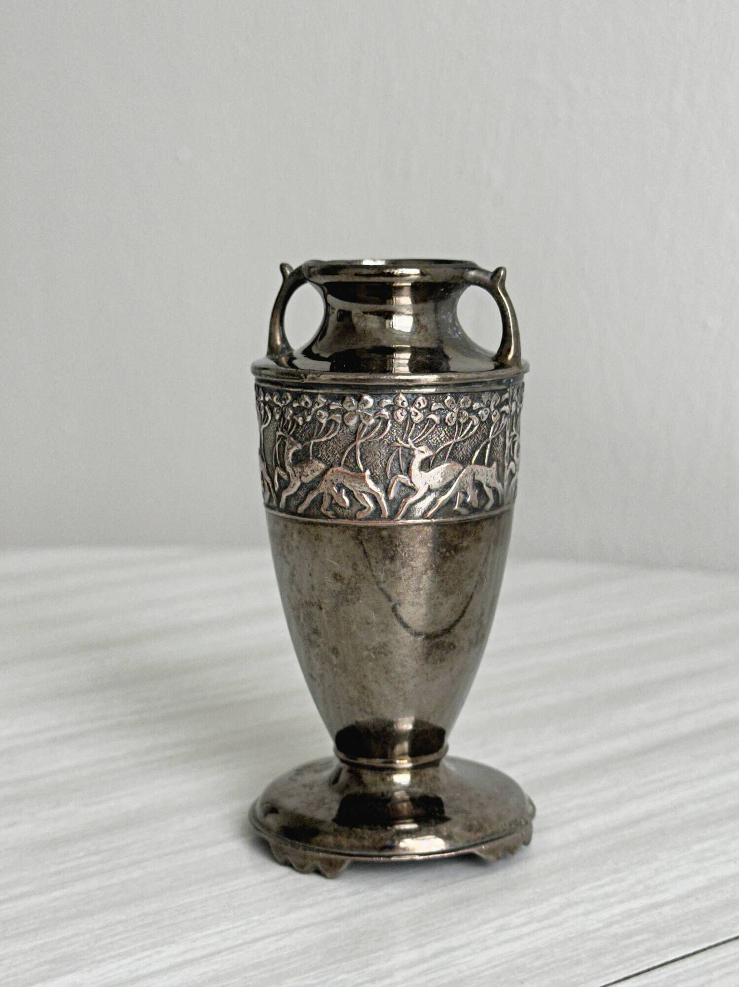 Small silver-plated metal amphora vase antique