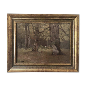 Paul Lecomte (1842–1920) Un Sous-bois , huile sur panneau, signé