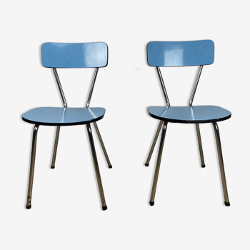 Duo of chairs in sky blue formica