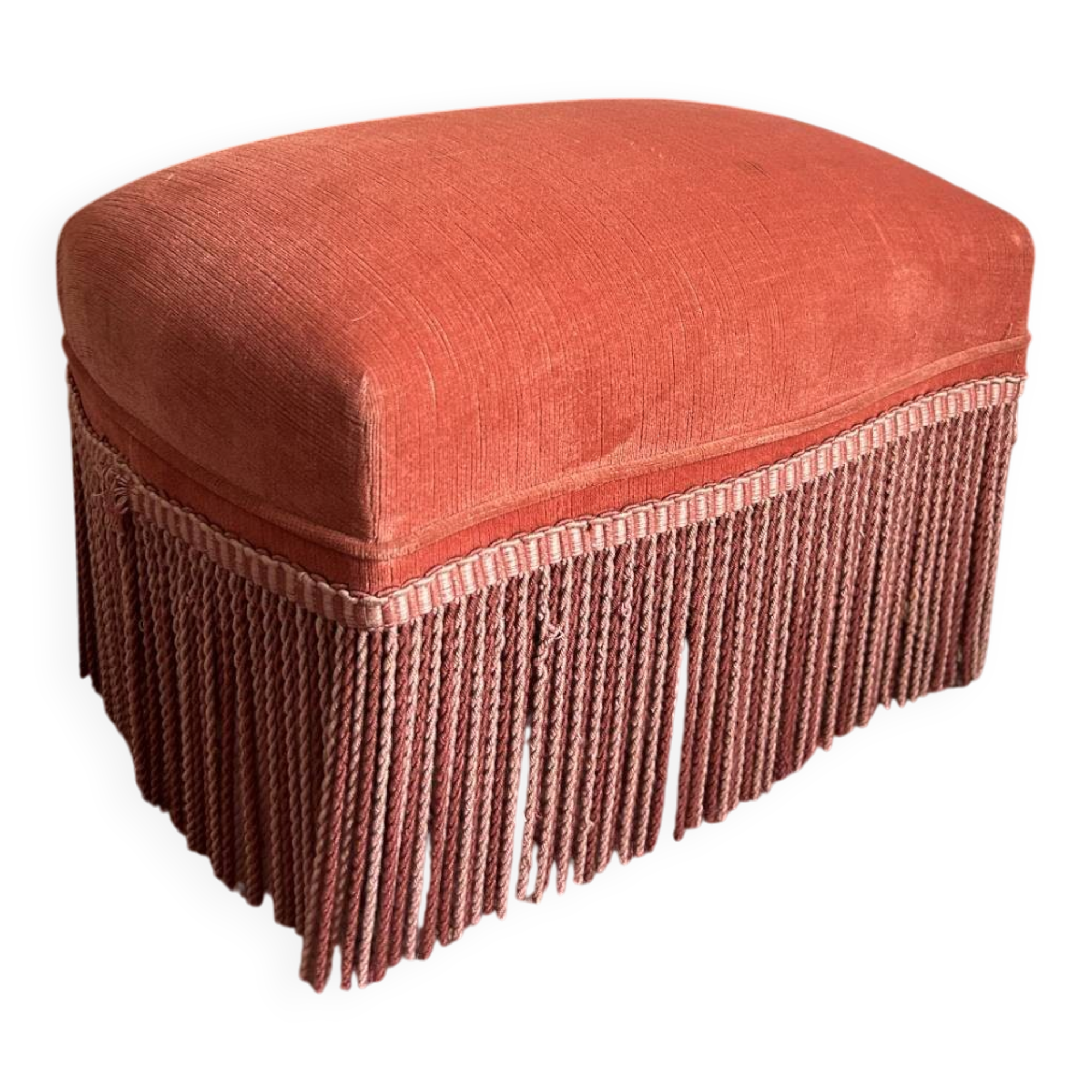 Vintage pink velvet fringe ottoman pouf