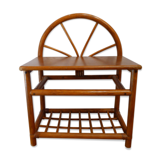 Small occasional furniture / Arc-of-circle, wood & rattan shelf, 1960 s