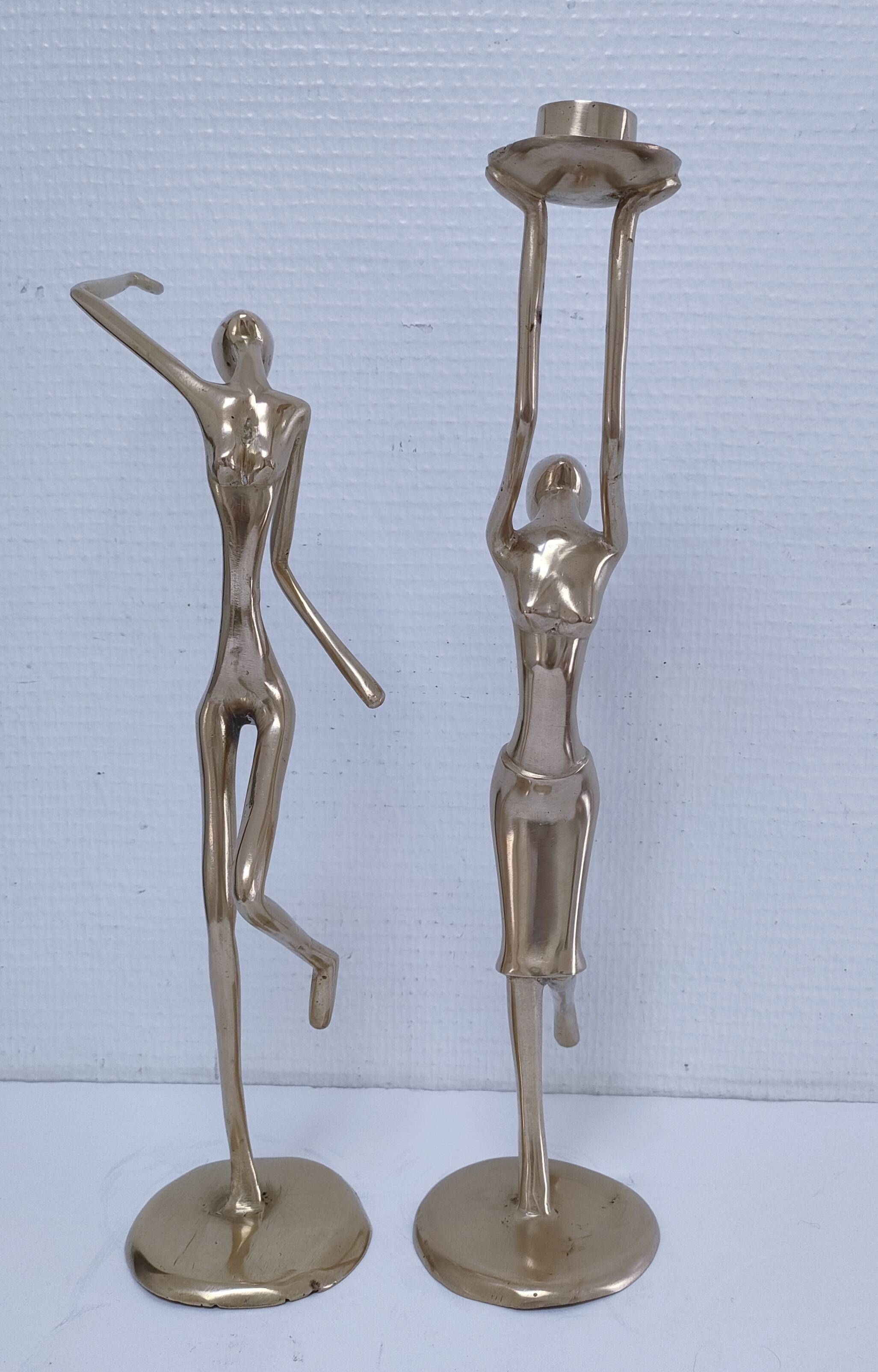 Gilt bronze and sculptural gilt bronze candle holder vintage design