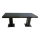 Black Lacquer and Brass Dining Table with Glass Top — Lacquered Wood, 1970s Double Pedestal