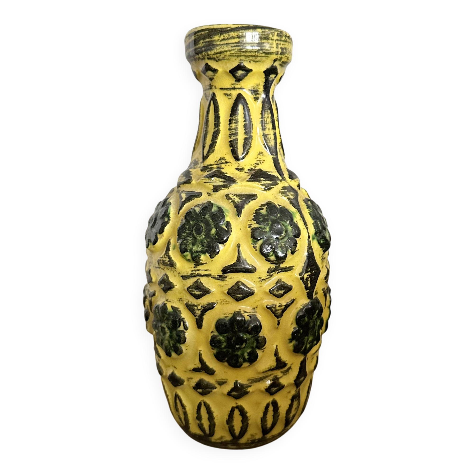 Vintage BAY KERAMIK vase model 76 20 – yellow green – West Germany