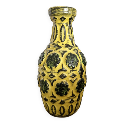 Vase vintage Bay Keramik en céramique jaune et verte, Allemagne de l'ouest