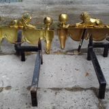 Brass chenets with lions