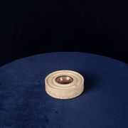 Italian Round Travertine and Copper-Toned Metal Ashtray, 1970