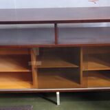 Hi-Fi cabinet in wood, brushed aluminum, smoked glass - 1970s