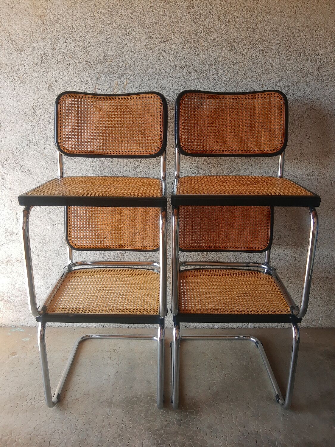 Set of 4 vintage Cesca B32 Marcel Breuer chairs